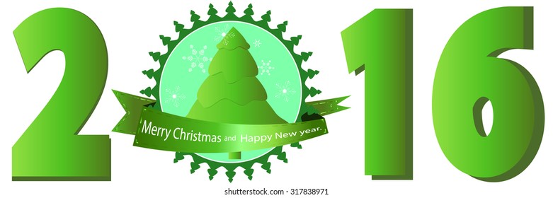 New year 2016.Numbers in green. Vector illustration.