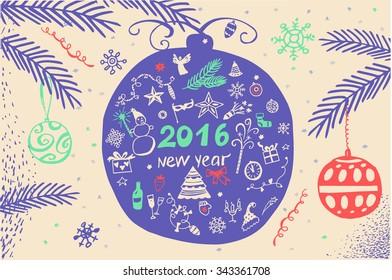 New Year 2016.Vector illustration. Template for Greeting , Congratulations, Invitations.