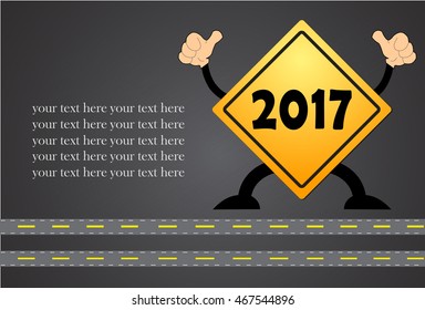 New Year 2017 ahead sign, Flat design vector illustration