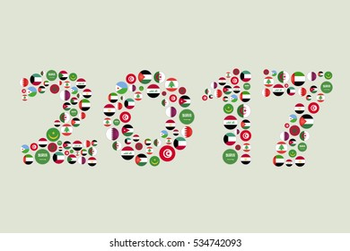New Year 2017 with Arabian Countries Flags - illustration - Vector EPS