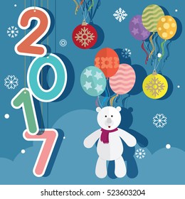 new year 2017 balloons and teddy bear vector