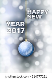 New year 2017 with blue ball. Vector greeting card.