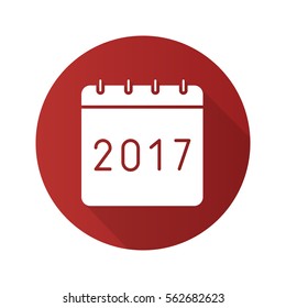 New Year 2017 calendar. Flat design long shadow icon. Vector silhouette symbol