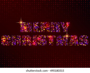 New Year 2017 celebration background. Merry Christmas type on a black background with a gold disco sequins and glitter. Greeting card template. Vector illustration.