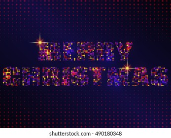 New Year 2017 celebration background. Merry Christmas type on a black background with a gold disco sequins and glitter. Greeting card template. Vector illustration.