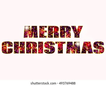 New Year 2017 celebration background. Merry Christmas type with a gold disco sequins and glitter on a white background. Greeting card template. Vector illustration.