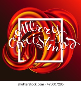 New Year 2017 celebration background. Hand lettering Merry Christmas.Frame of circular multicolored spiral shape, swirling rainbow.Greeting card template. Vector illustration.