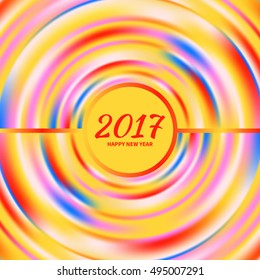 New Year 2017 celebration background. Frame of circular multicolored rainbow.Greeting card template. Vector illustration.