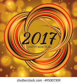 New Year 2017 celebration background. Frame of circular multicolored rainbow on defocus background and bokeh effect.Greeting card template. Vector illustration.