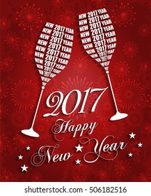 New Year 2017 Celebrations - Stylish Wine Glass Toasting Design On Grunge Background (EPS10 Vector) 