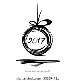 New Year 2017. Christmas doodle design. Sloppily painted Christmas ball on a white background. Vector illustration