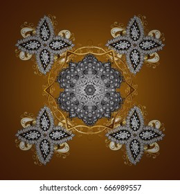New Year 2017 collection. Freehand ethnic Xmas sketch. Brown snowflakes seamless pattern in abstract style. Ornamental artistic vector illustration in brown colors for Merry christmas cards.