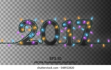 New Year 2017 concept garlands isolated on a transparent background. Vector illustration of a 2017 date for your Projects summary.