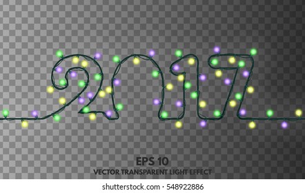New Year 2017 concept garlands isolated on a transparent background. Vector illustration of a 2017 date for your Projects summary.