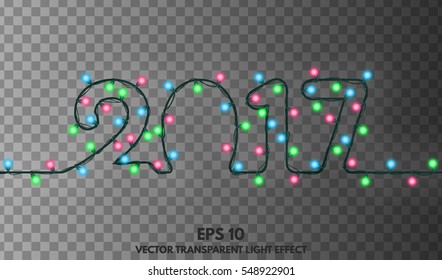 New Year 2017 concept garlands isolated on a transparent background. Vector illustration of a 2017 date for your Projects summary.