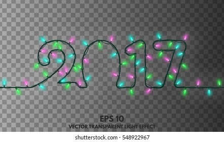 New Year 2017 concept garlands isolated on a transparent background. Vector illustration of a 2017 date for your Projects summary.