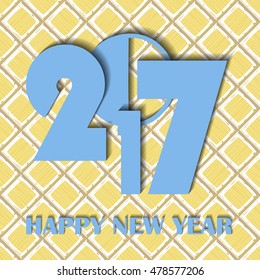 New Year 2017 concept on cartoon hand drown yellow old diagonal tiles texture. Vector illustration