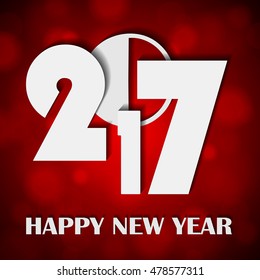 New Year 2017 concept on shiny bright red lights blurred background - stock vector