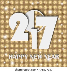 New Year 2017 concept on soft golden shining rounds background. Vector illustration