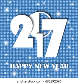 New Year 2017 concept on blue shining rounds background. Vector illustration