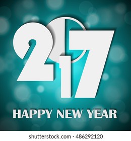 New Year 2017 concept on shiny bright turquoise lights blurred background. Vector illustration