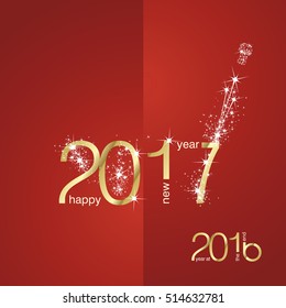 New Year 2017 The End 2016 gold red vector