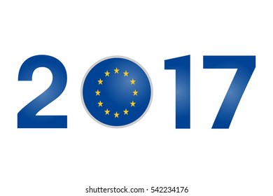 New Year 2017 with Europe Flag isolated on White Background - Vector Illustration


