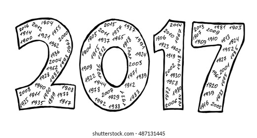 New Year 2017 hand drawn number 