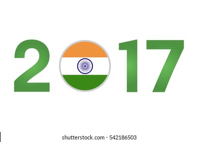 New Year 2017 with India Flag isolated on White Background - Vector Illustration


