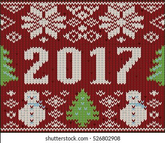 New year 2017, knitted background, vector illustration