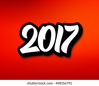 New Year 2017 label design. Red blurred background with typography. Vector illustration