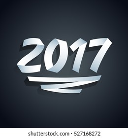 New year 2017 lettering made with white ribbons - Vector typographic design