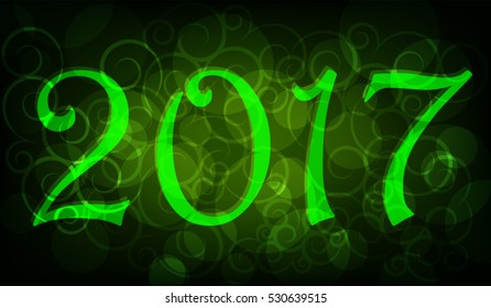 New Year 2017 light green type on dark green background. 