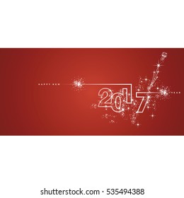 New Year 2017 line design firework white red vector