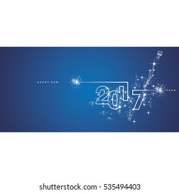 New Year 2017 line design firework white blue vector