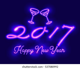 New Year 2017 Neon Glow Design (Vector)