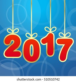 New year 2017. The numbers inscription in gold. Imitation of decoration for the Christmas tree. Vector Image.