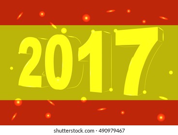 New Year 2017 on a background of the flag of Spain