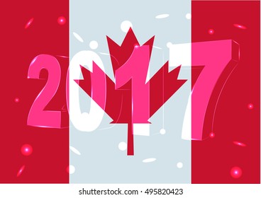 New Year 2017 on a background of the flag of Canada