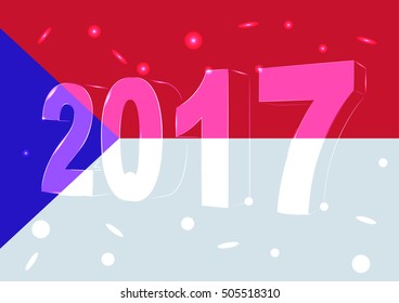 New Year 2017 on a background of the flag of Czech Republic