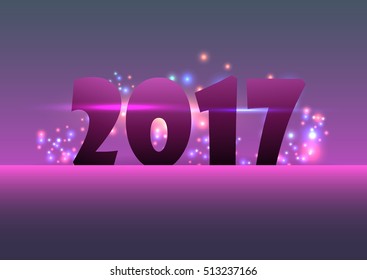 New Year 2017 on a dark background with light. New Year 2017 on a black background with pink lights.
