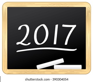 New Year 2017 on a school slate. Vector icon.