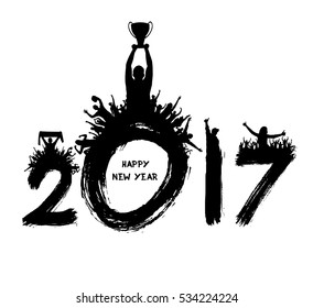 New year 2017. Poster the cheering people