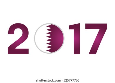 New Year 2017 with Qatar Flag Isolated on White Background - Vector Illustration