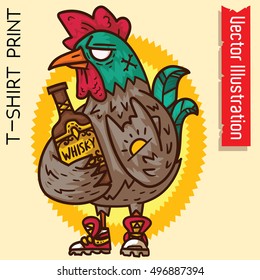 New Year 2017 rooster design. Vector streetart illustration,