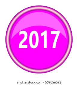 new year 2017 round glossy pink silver metallic icon, modern design web element