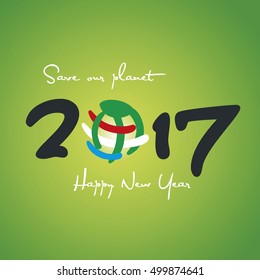 New Year 2017 Save our planet colorful green background