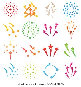 new year 2017 star firework party celebrate flat color icons set