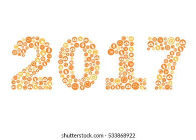 New Year 2017 with Technology Icons - Greeting Card - illustration - Vector EPS