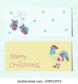 New Year. 2017. Template. A beautiful set of cards. Figure cock mittens.